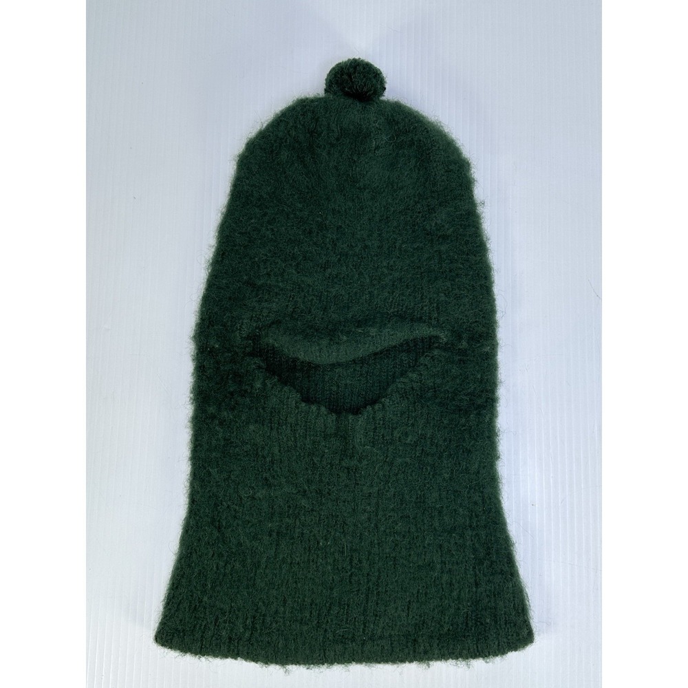 Vintage George Garment All Wool Made In Scotland Balaclava Hood Cap Large Green